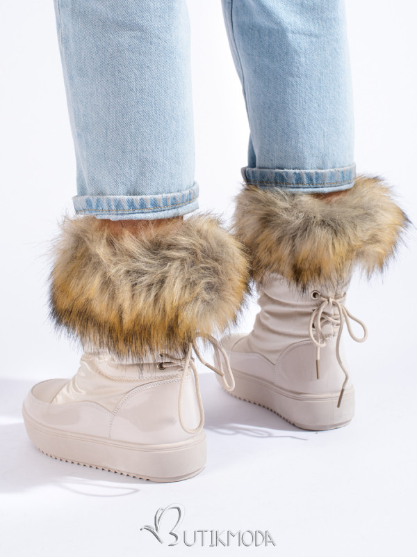 Women's Cream Snow Boots with Fur Shelovet