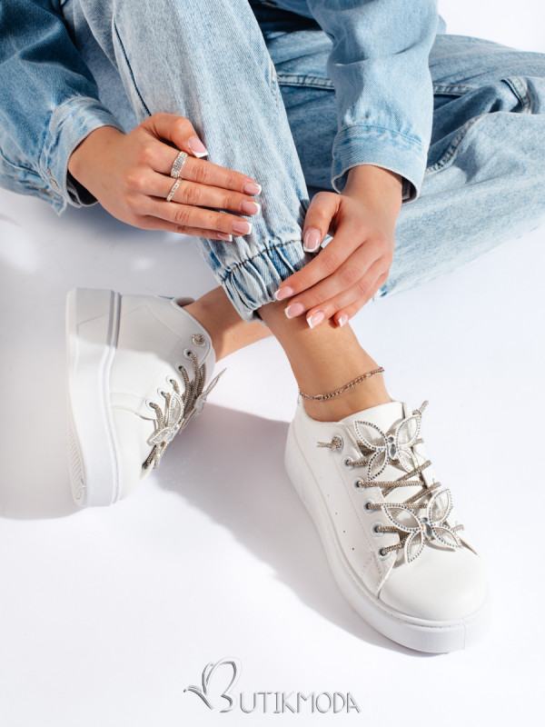 White Sports Shoes with Butterflies