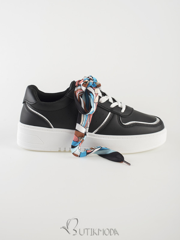 Black Women's Sneakers with Ribbon Lacing