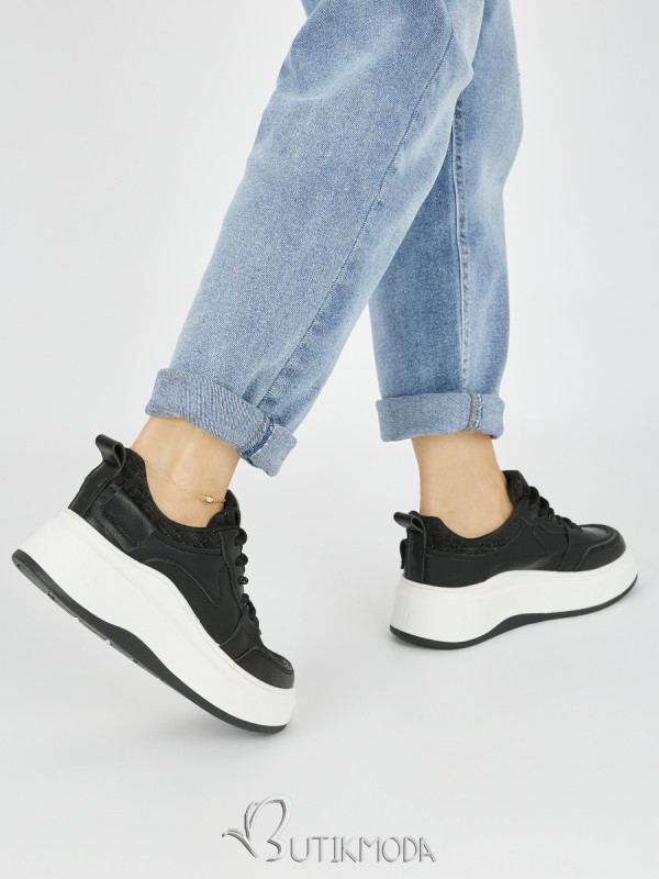 Women's Black Sneakers with Thick Sole