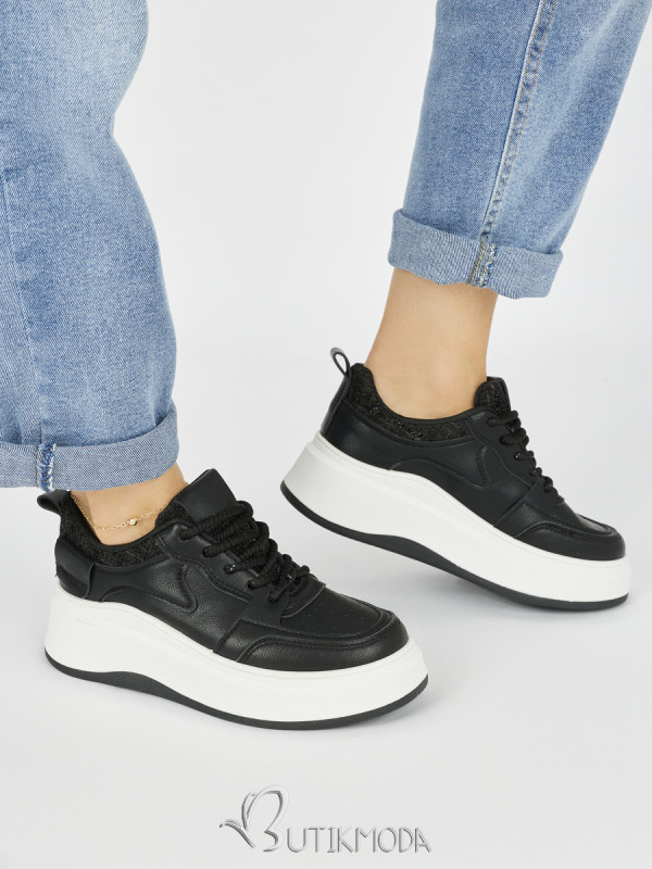 Women's Black Sneakers with Thick Sole