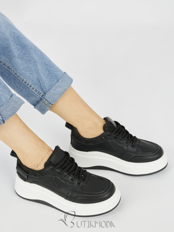 Women's Black Sneakers with Thick Sole