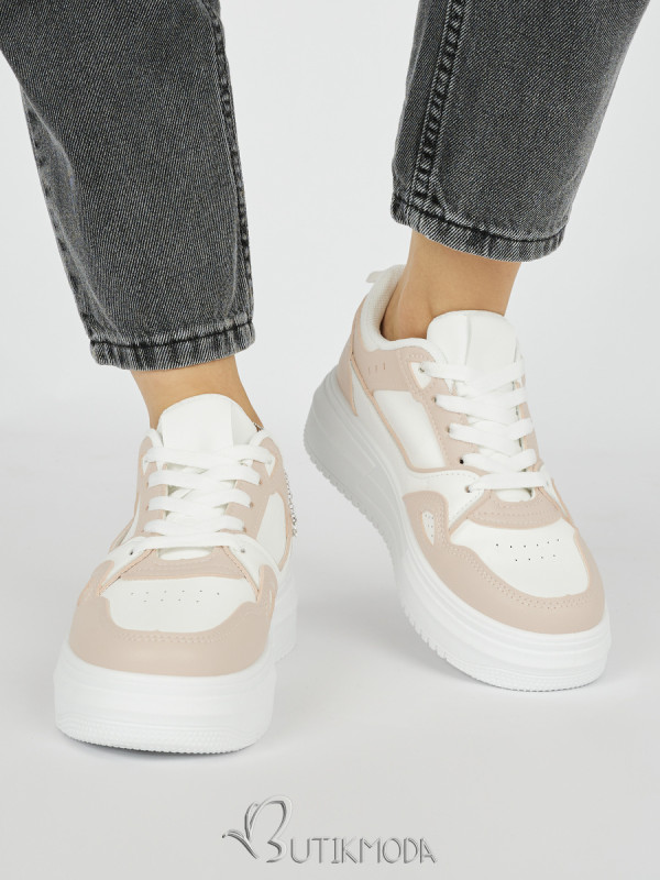 White-Pink Women's Sports Shoes on Platform