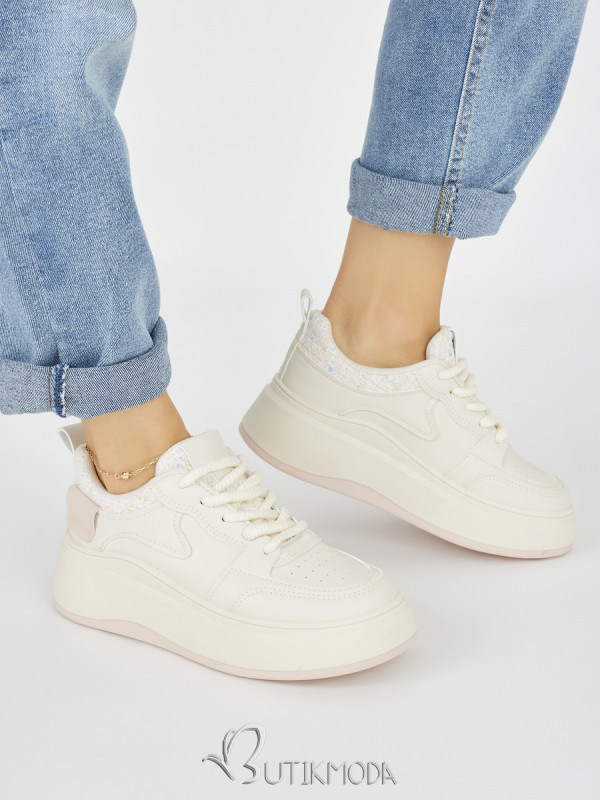 Women's Beige Sneakers with Thick Sole