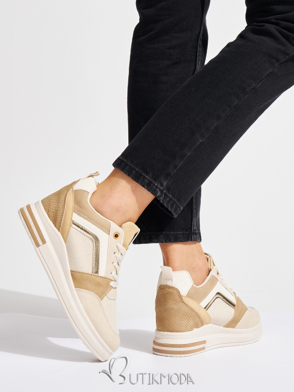 Women's Beige Sneakers with Hidden Wedge