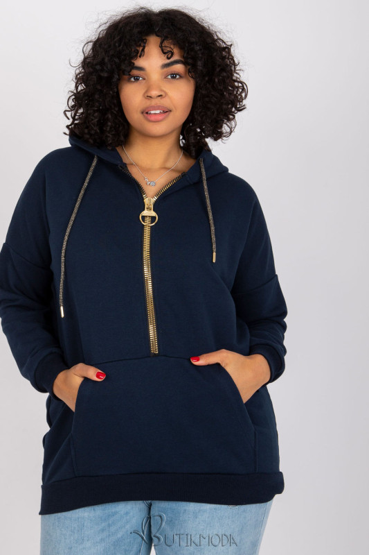 Women's Blue Hoodie with Gold Zipper