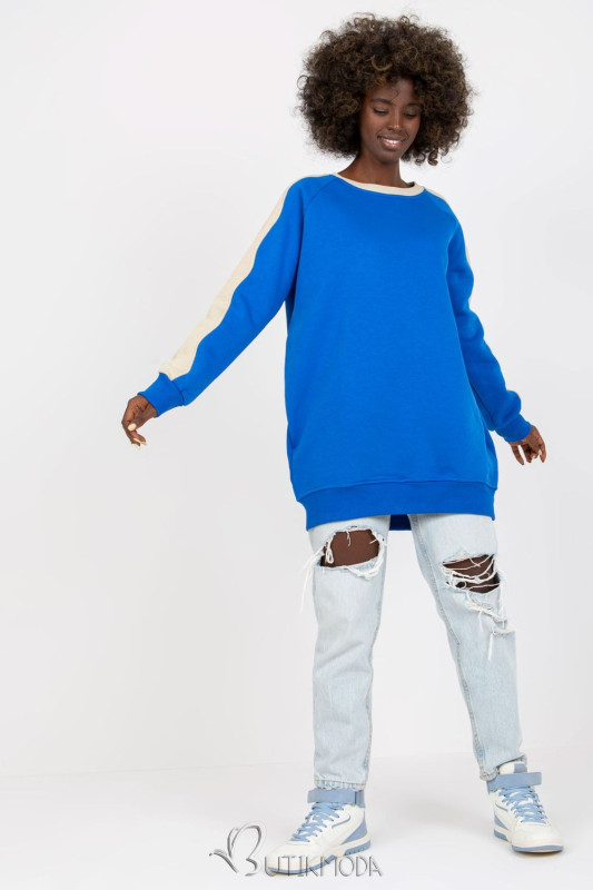 Women's Dark Blue Sweatshirt with Contrast Sleeves