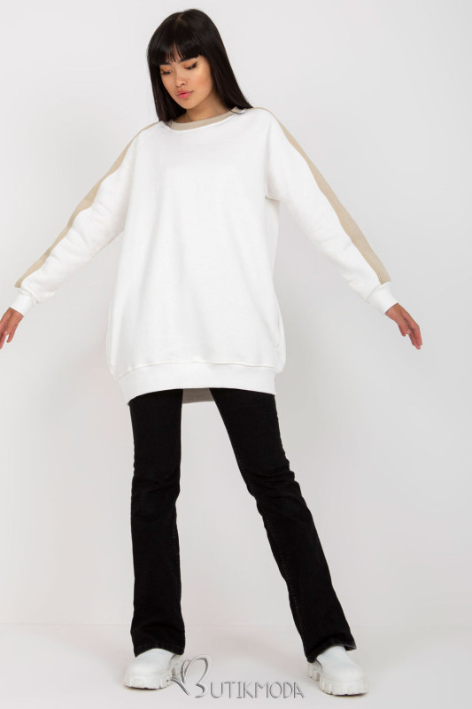 White Extended Sweatshirt with Contrast Sleeves