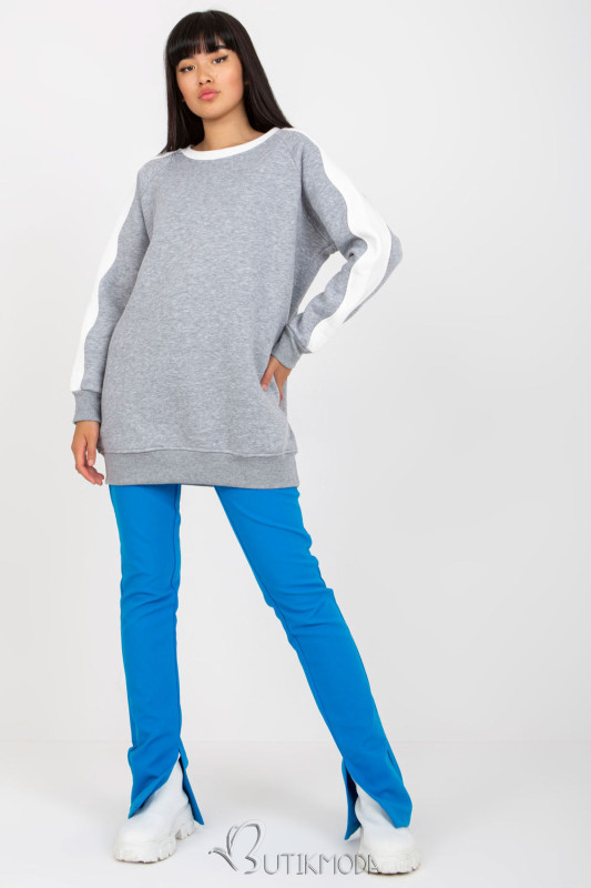 Gray Extended Sweatshirt with Contrast Sleeves