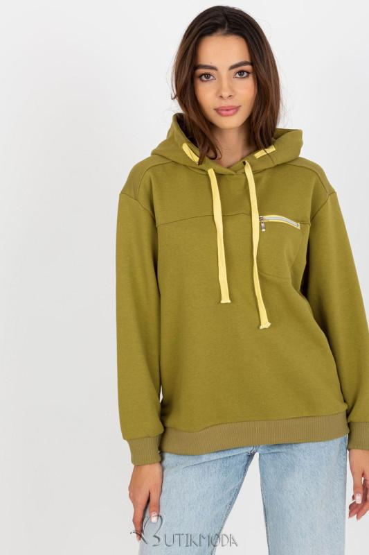 Olive Hooded Sweatshirt with Zipper