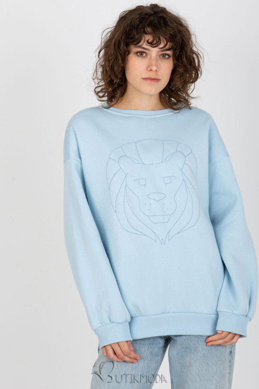 Soft Blue Sweatshirt with Lion Embroidery