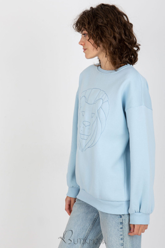 Soft Blue Sweatshirt with Lion Embroidery