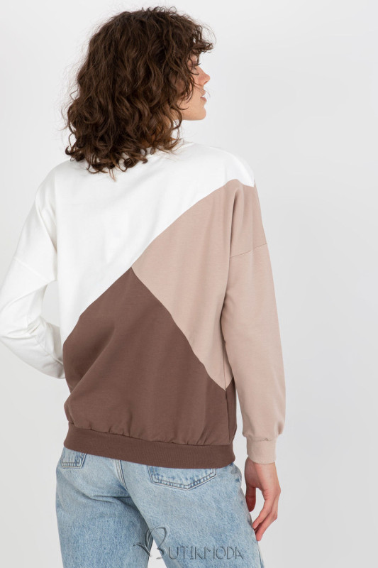 Women's Long Sleeve Sweatshirt in White and Brown