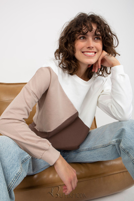 Women's Long Sleeve Sweatshirt in White and Brown