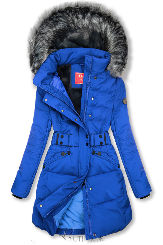 Cobalt blue winter jacket with belt