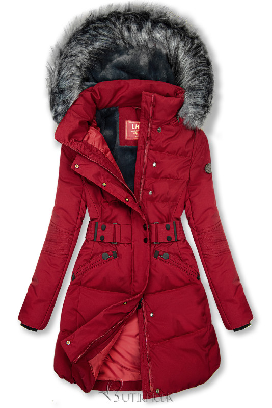 Red winter jacket with belt