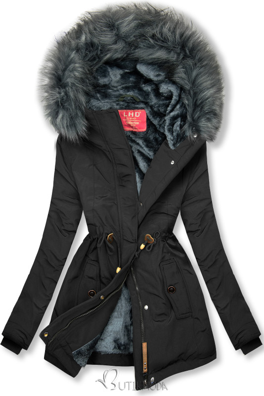 Black winter parka jacket in short cut