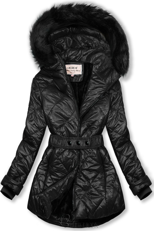 Belted winter jacket in black