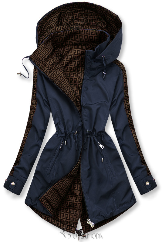 Reversible mid-season parka jacket navy/brown