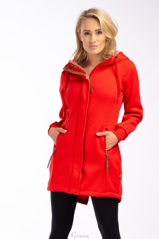 Red elongated sweatshirt jacket