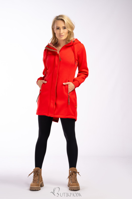 Red elongated sweatshirt jacket