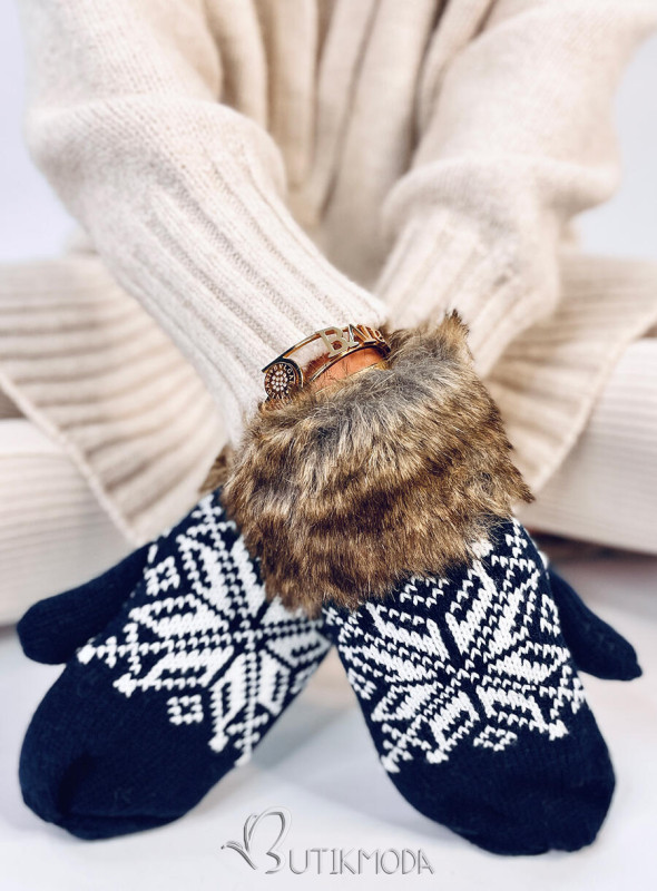 Dark blue gloves with faux fur