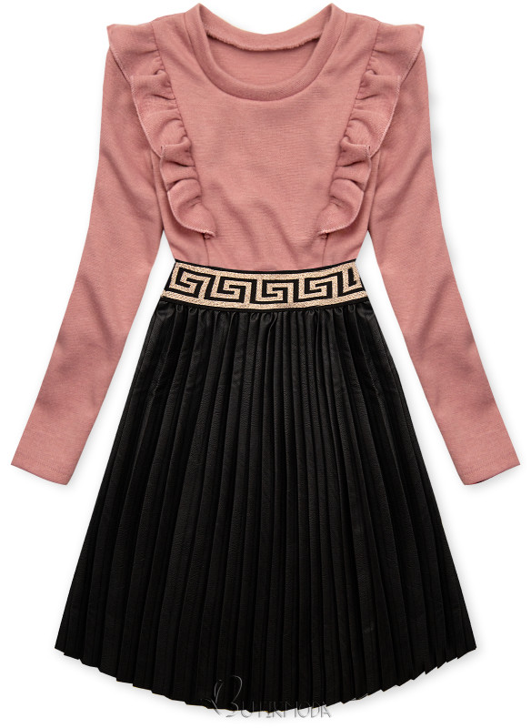 Pink dress with leather pleated skirt