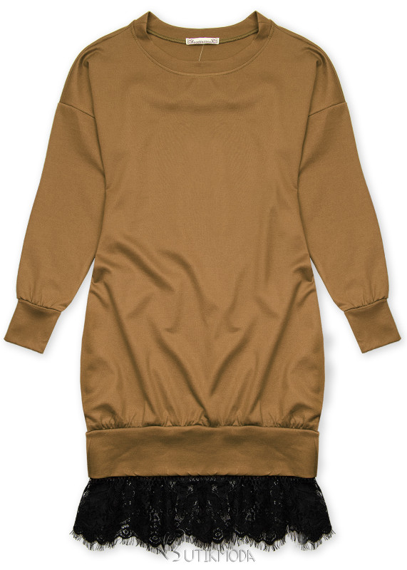 Light brown sweatshirt dress with lace