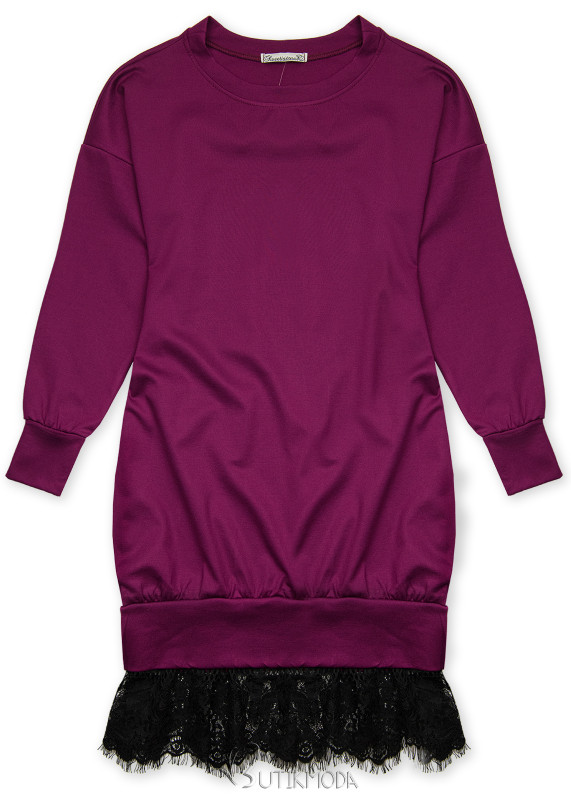 Purple sweatshirt dress with lace