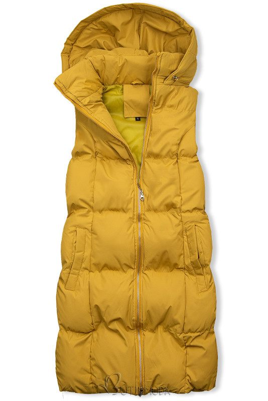 Yellow quilted vest with hood