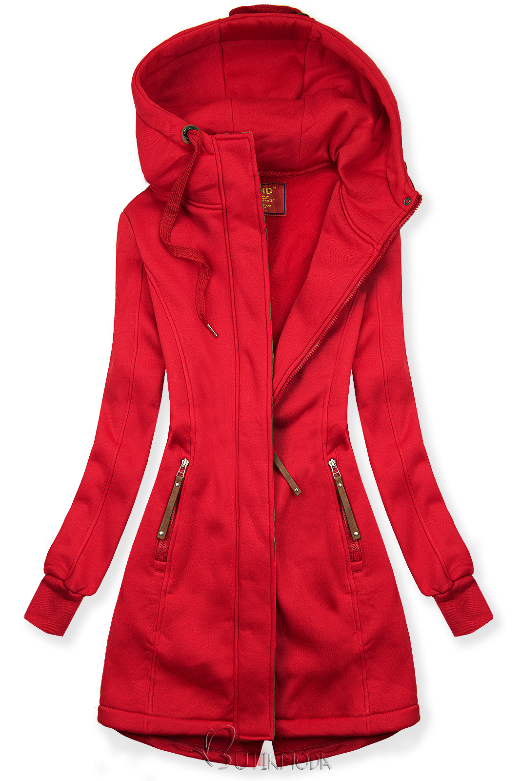 Red elongated sweatshirt jacket