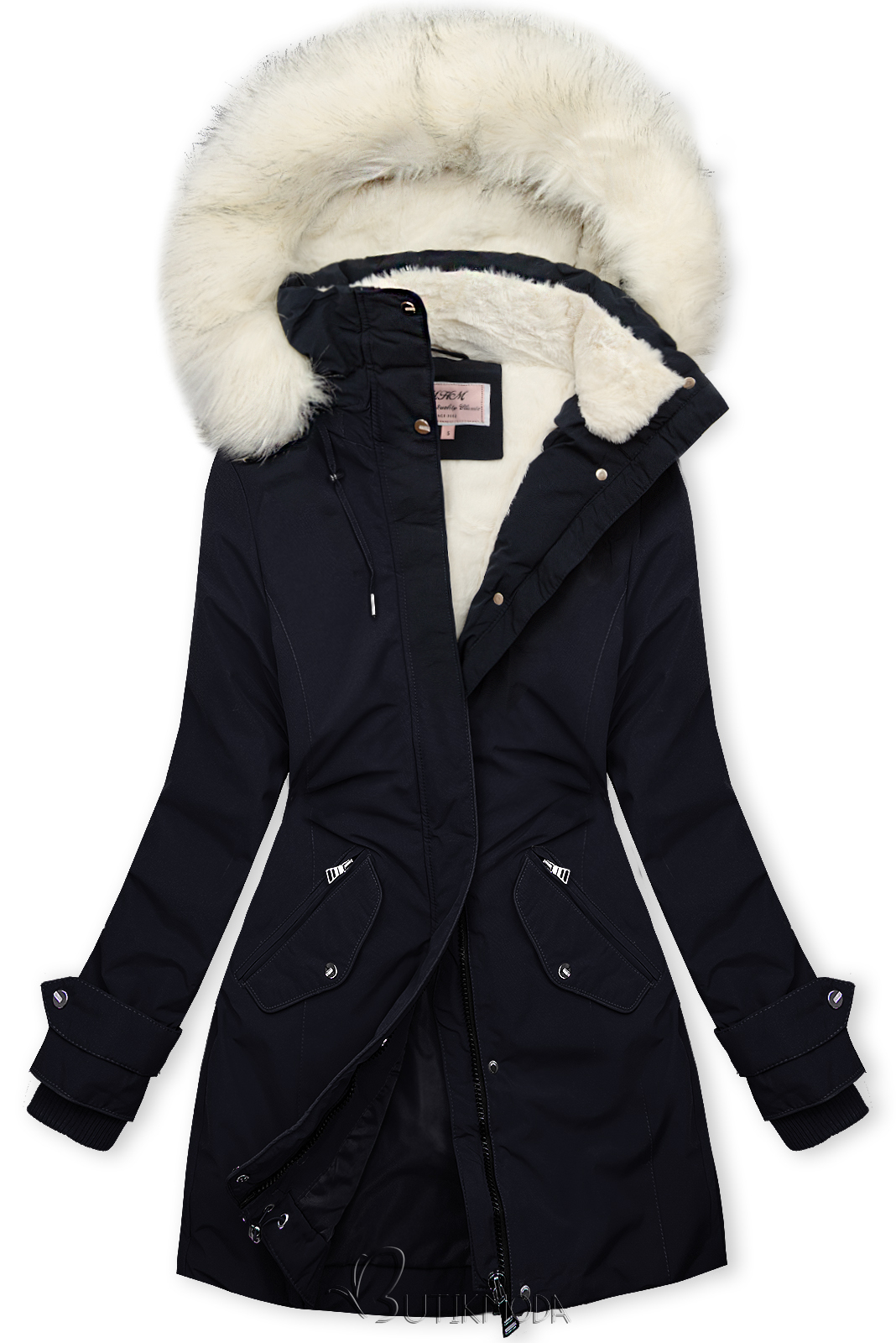 Long parka with  faux fur dark blue/white