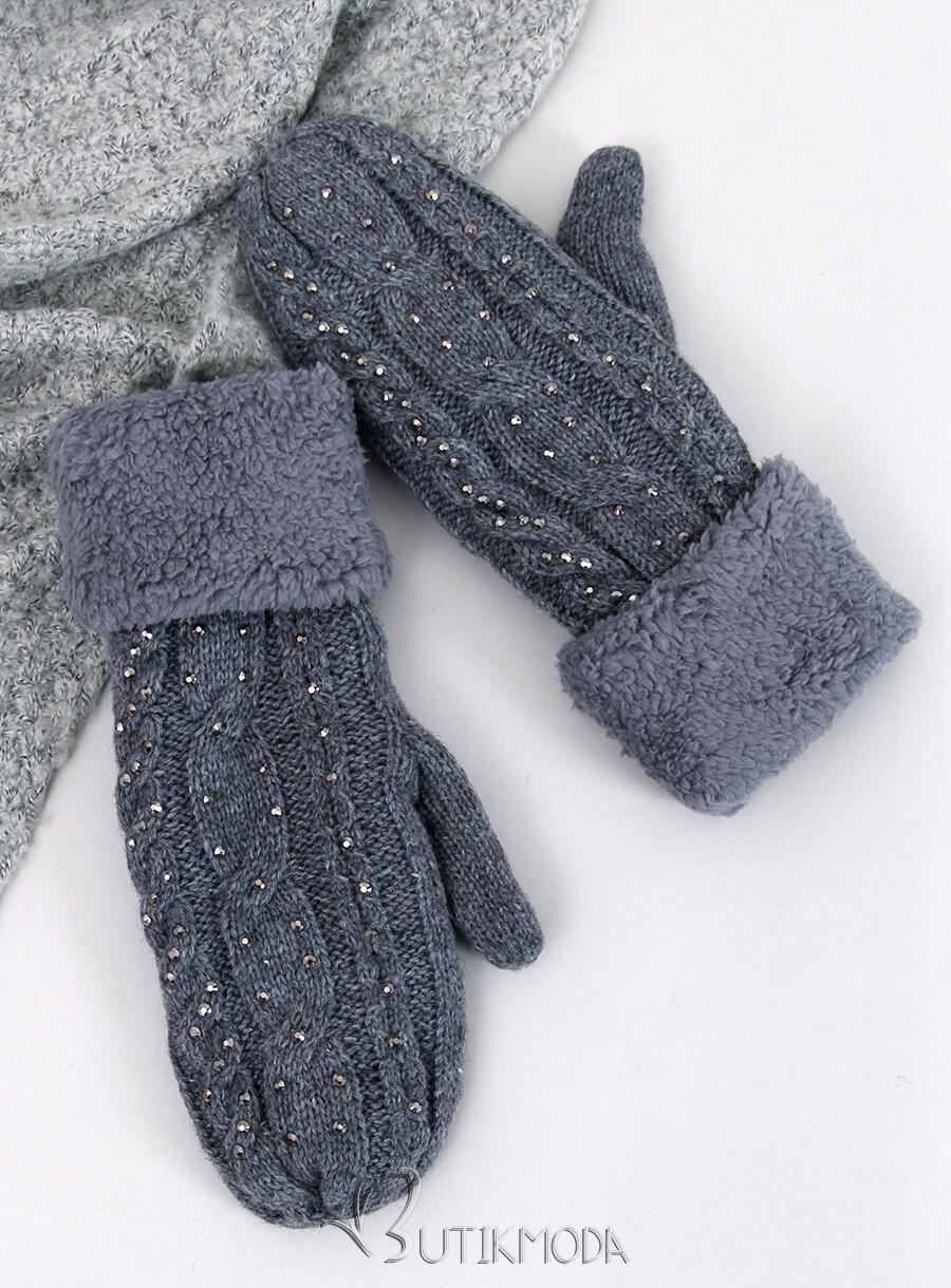 Decorated women's gloves-mittens dark grey