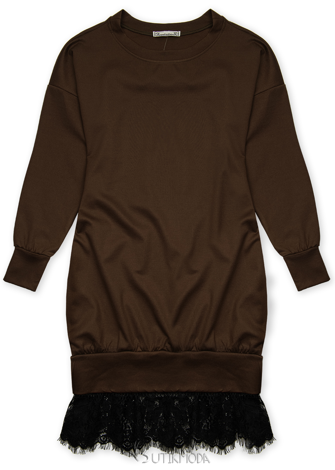 Brown sweatshirt dress with lace