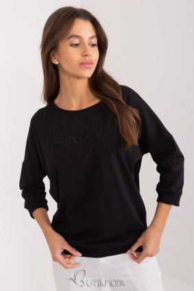 Black Women's Sweatshirt with 3/4 Sleeves