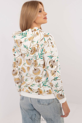 Beige Women's Hoodie with Floral Print