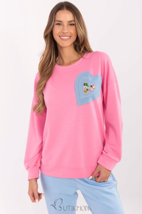 Pink Women's Sweatshirt with Heart Decoration