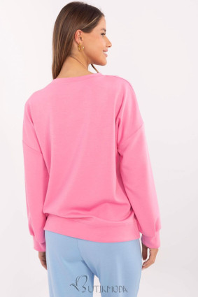 Pink Women's Sweatshirt with Heart Decoration