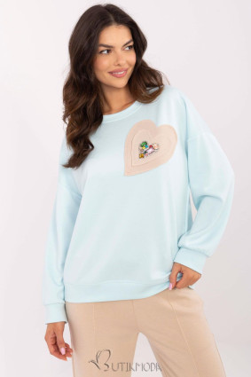 Light Blue Women's Sweatshirt with Heart Decoration