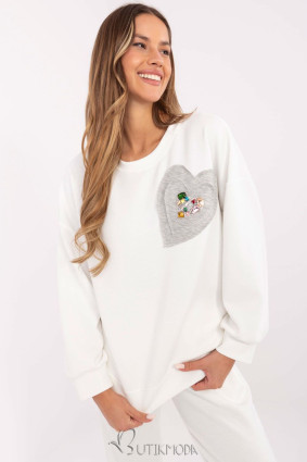 White Women's Sweatshirt with Decorative Heart