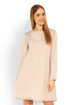 Loose Beige Dress with Long Sleeves