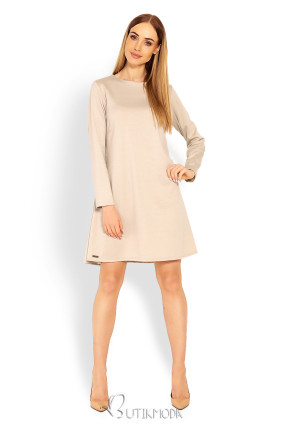 Loose Beige Dress with Long Sleeves