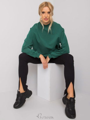 Dark Green Cotton Basic Sweatshirt