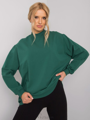 Dark Green Cotton Basic Sweatshirt