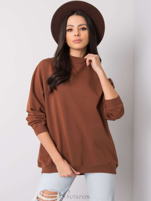 Brown Cotton Basic Sweatshirt