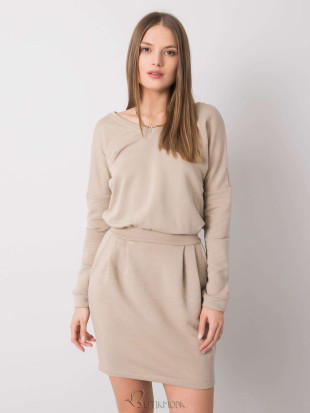 Beige Simple Dress with Long Sleeves