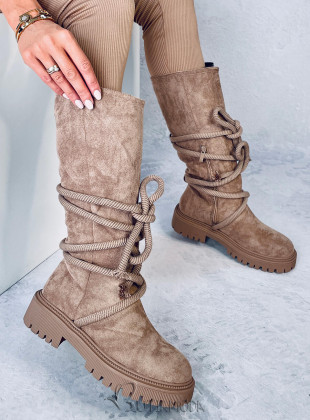 Beige suede boots with laces