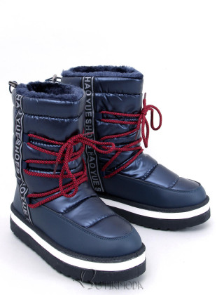 Winter snow boots with lacing dark blue