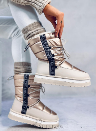 Winter snow boots with lacing polar beige