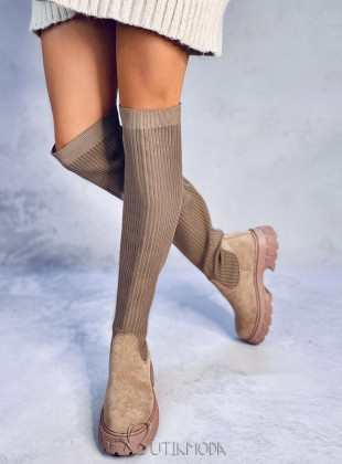 Beige high boots with elastic upper